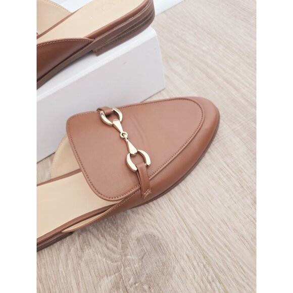 Loft Cognac Brown Faux Leather Slip On Horsebit Backless Flats Mules Shoes 10 - Picture 7 of 10